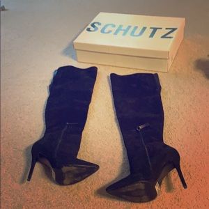 Over the knee black suede Schutz boots